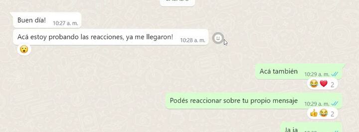 Cómo se ven las reacciones en WhatsApp Web o Desktop