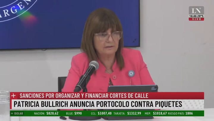 Patricia Bullrich brindó detalles del nuevo protocolo de orden público: “No vamos a permitir que usen niños como escudos"