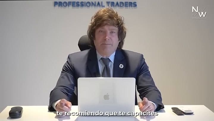 Javier Milei, en 2021, promocionando cursos de NW Professionals, la escuela de Mauricio Novelli