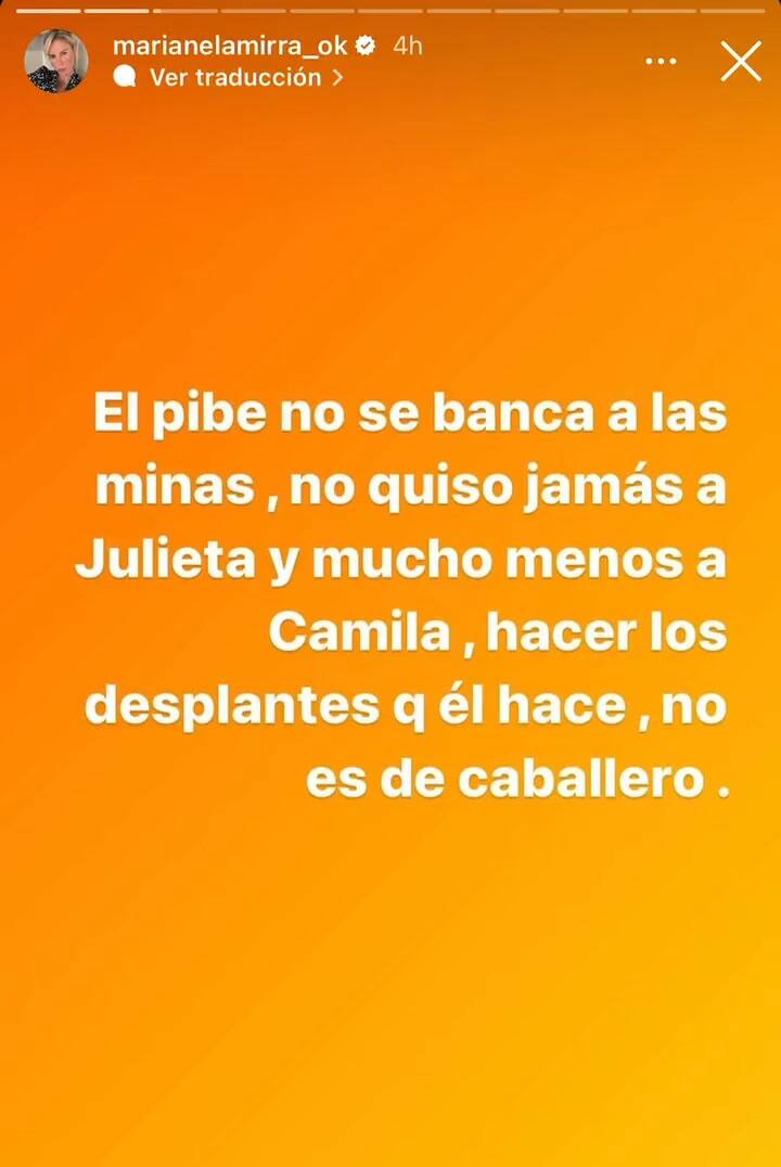 Marianela Mirra lanzó duros comentarios contra Marcos