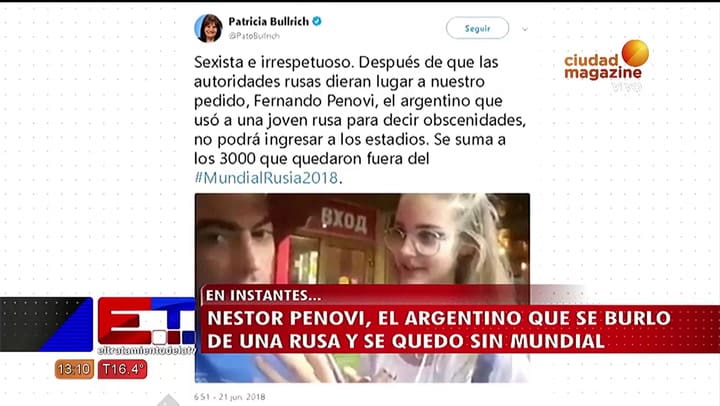 Nestor Penovi, el argentino que se burló de una rusa pidió perdón Fuente: Ciudad Magazine