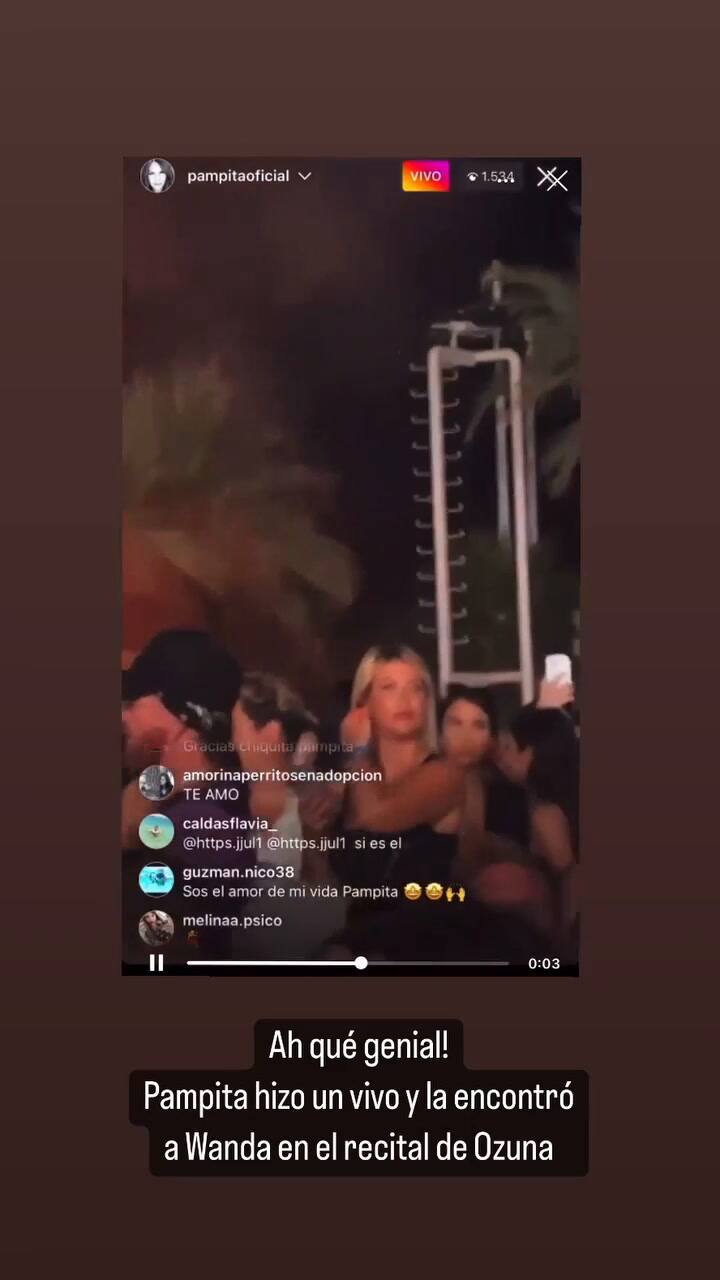 Pampita filmó a Wanda Nara tras encontrarla en el recital de Ozuna en Ibiza.