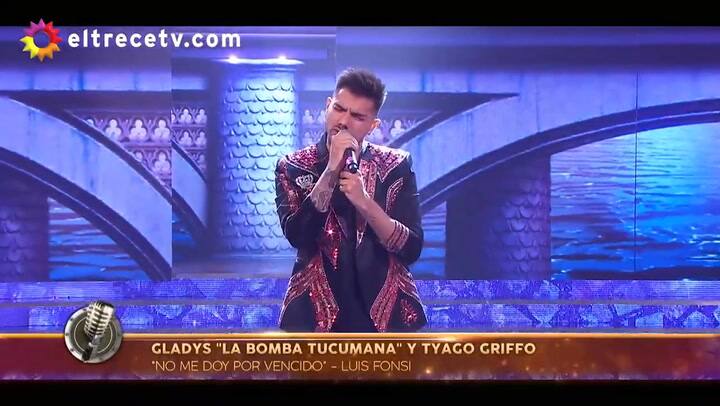 Cantando 2020. Gladys La Bomba Tucumana y Tyago Griffo cantaron 'No me doy por vencido' - Fuente: el