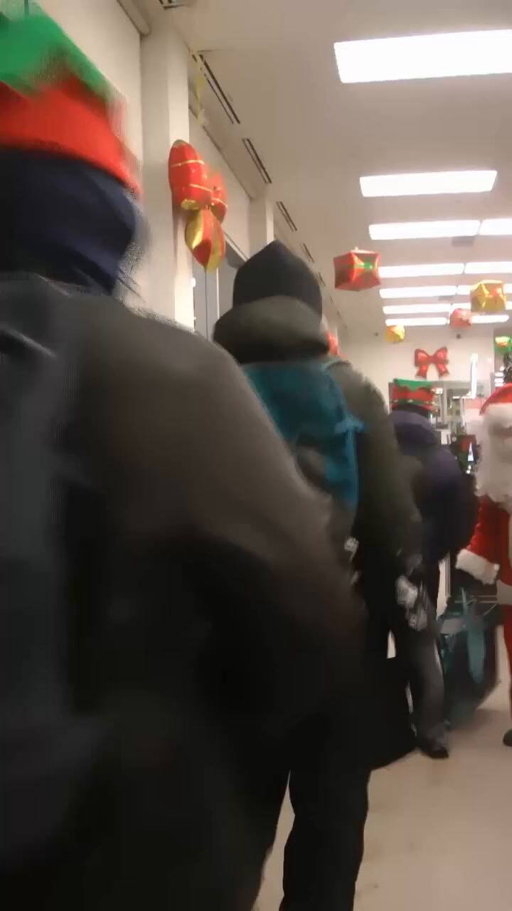 Un grupo de activistas robó un supermercado disfrazado de Papa Noel y duendes en Canadá