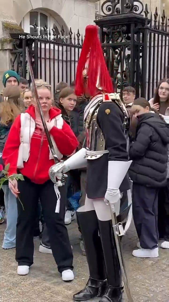 Un guardia real le gritó a una mujer que lo tocó accidentalmente