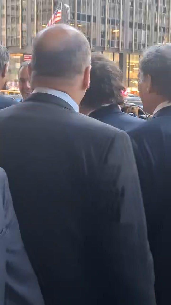 Javier Milei en el ingreso a la Argentina Week en JP Morgan