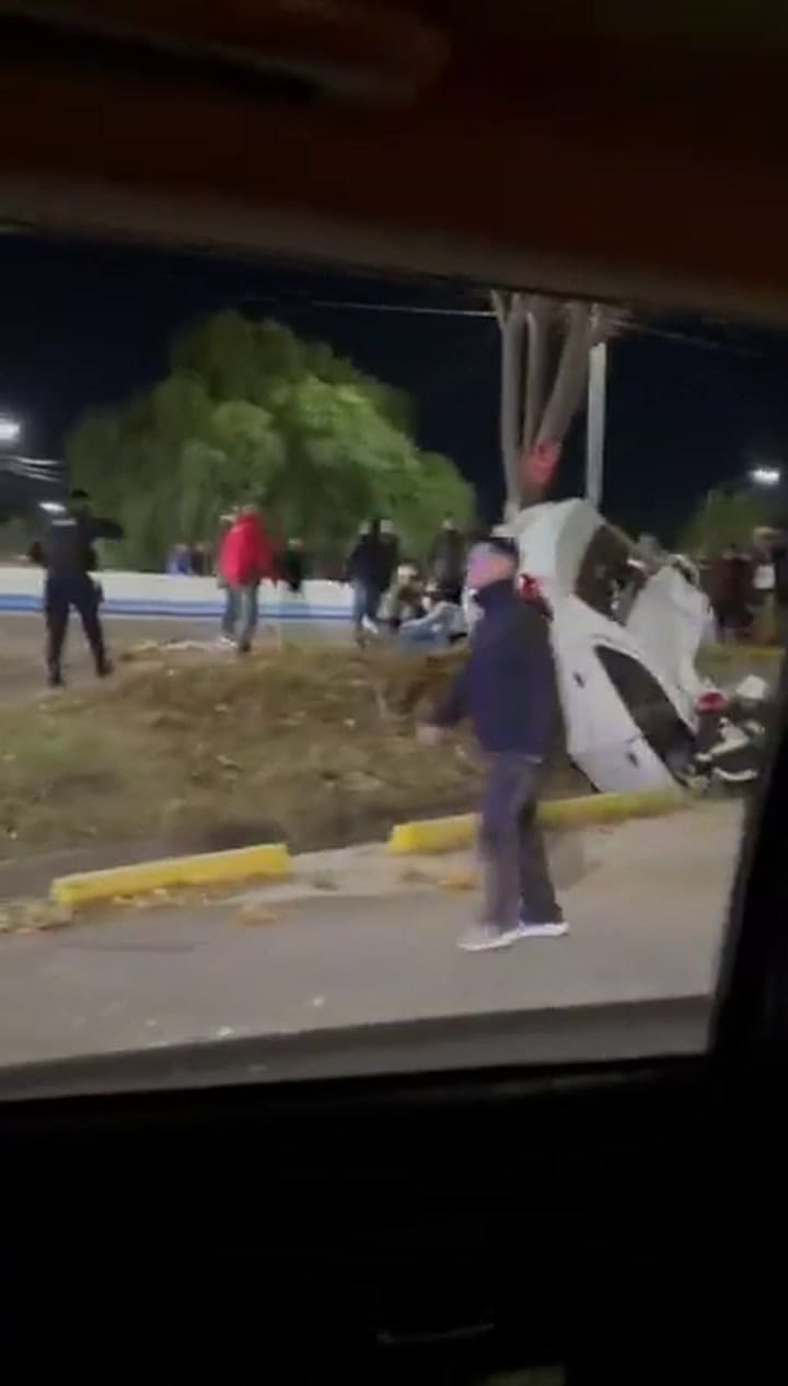 Así quedó el auto que chocó contra un árbol y cayó en una acequia