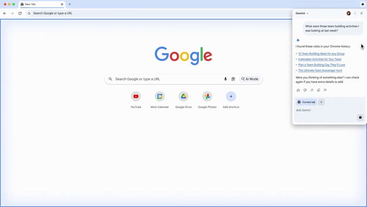 Varias de las funciones que habilita Gemini en Chrome
