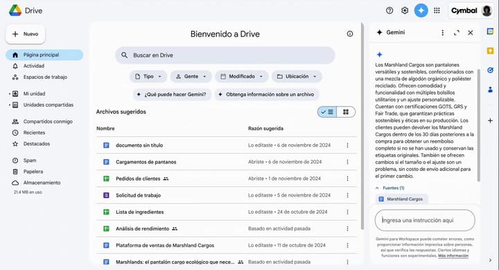 Gemini se integra en Gmail, Drive y Docs para Google Workspace