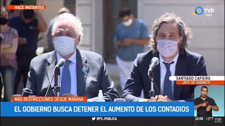 Santiago Cafiero confirmó además que esta tarde se anunciará el toque de queda nocturno