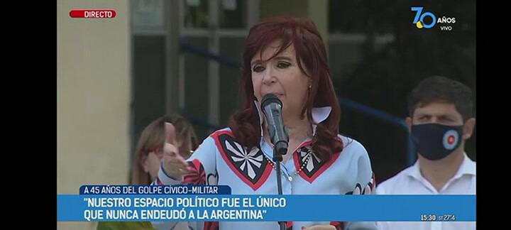 Cristina Kirchner, durante su discurso en Las Flores