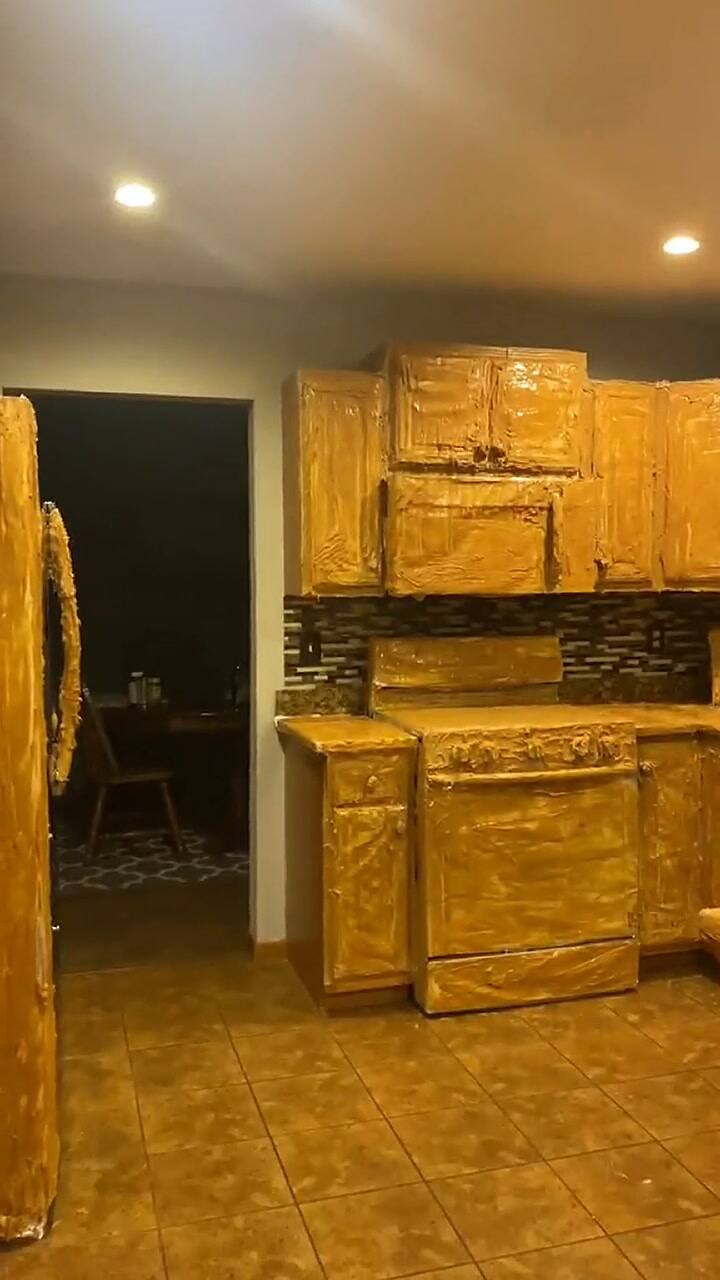 Un joven cubrió con mantequilla de maní la cocina de su casa