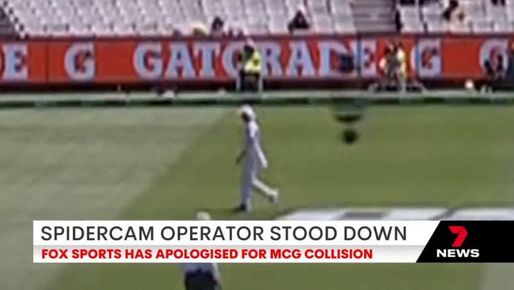 El momento en el que una cámara spider golpea a un jugador de criquet en pleno partido