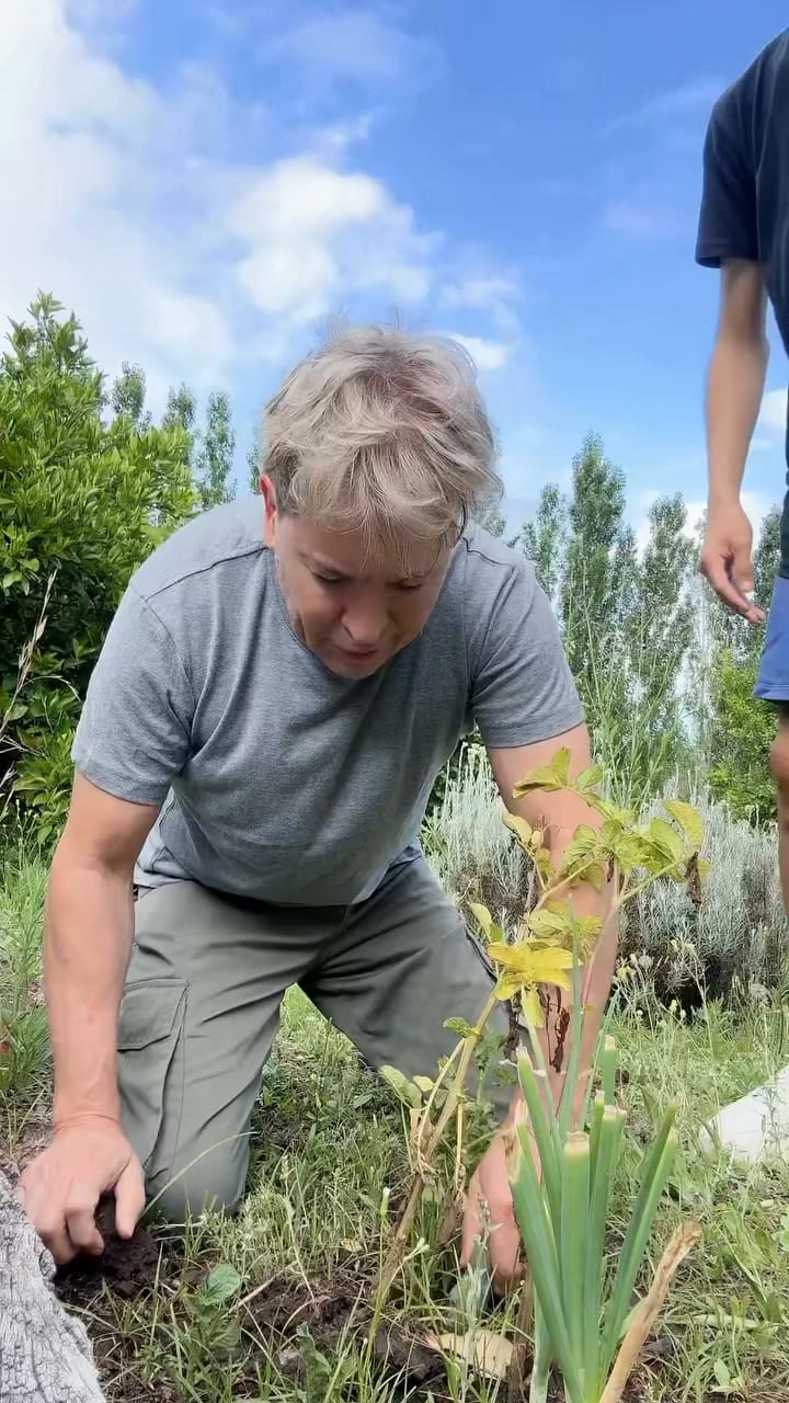 Guido y su novio Hernán cosechando papas en su chacra de San pedro