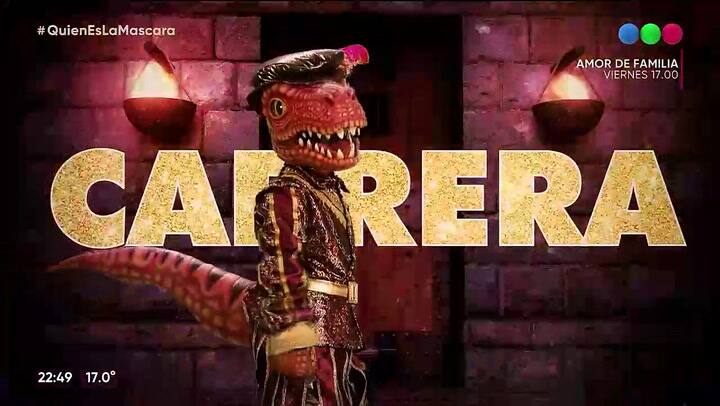 La presentación del tiranosaurio Saurio en ¿Quién es la máscara?