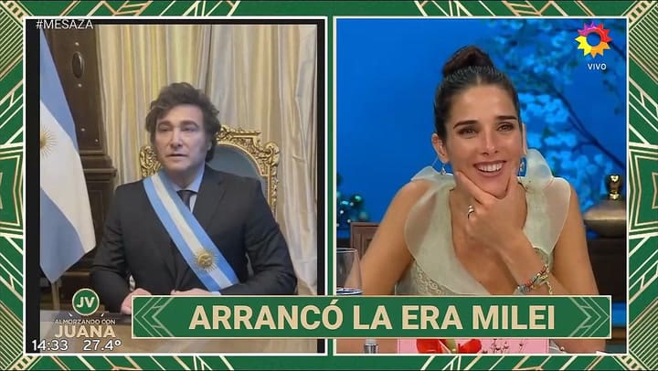 Juana Viale se enfoco en un detalle del look de Javier Milei