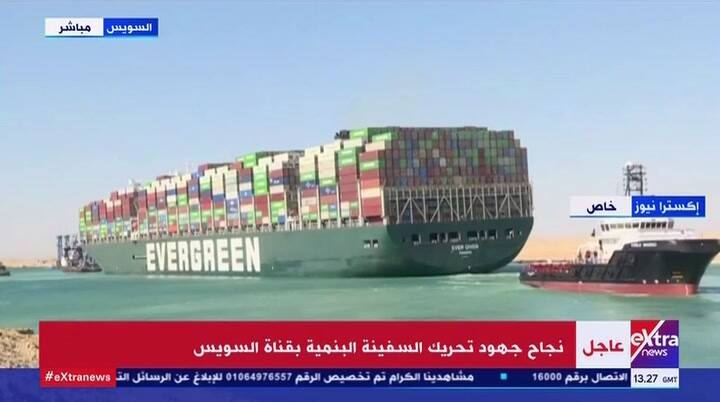 Canal de Suez: reflotan el carguero Ever Given