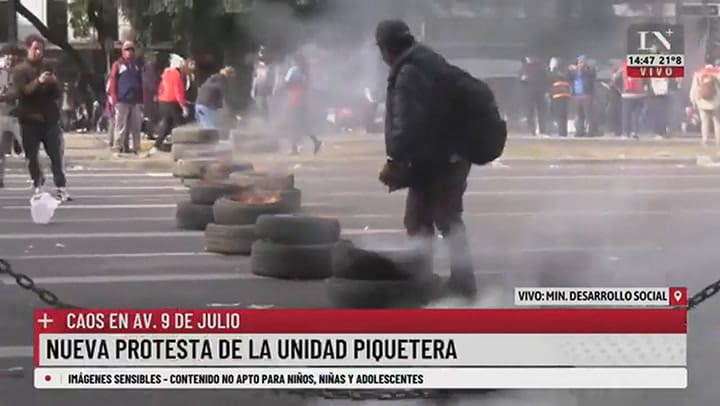 Caos en Av. 9 de Julio: nueva protesta de la unidad piquetera