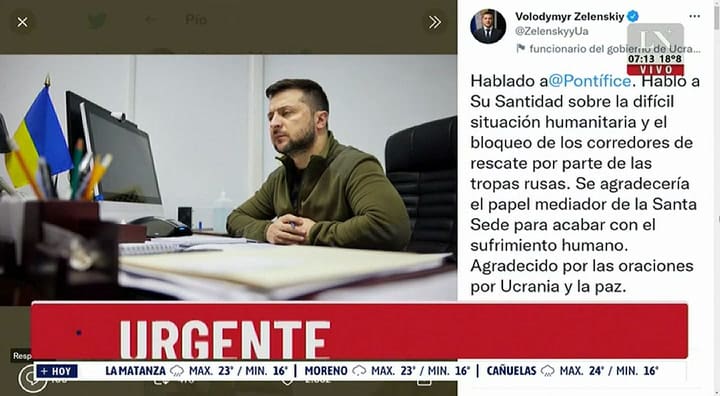 Zelensky habló con el Papa Francisco. Elisabetta Piqué desde Ucrania.