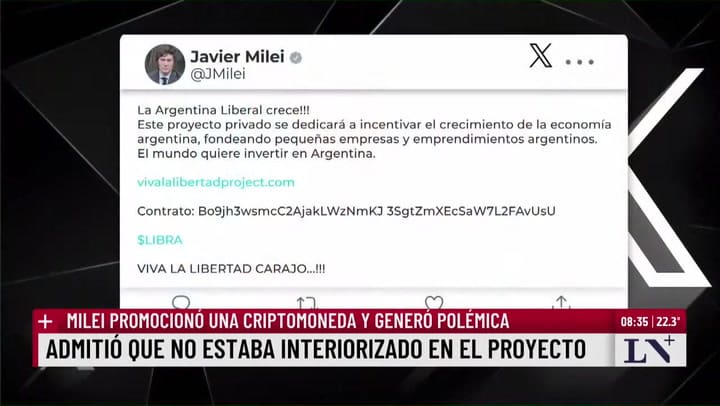 Milei promocionó una criptomoneda y generó polémica