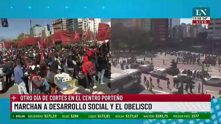 Otro día de cortes en Buenos Aires. Marchan en Av. 9 de julio mano al norte.