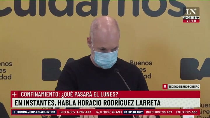 Urgente. Horacio Rodríguez Larreta en conferencia: 'Esta última semana la curva se amesetó'