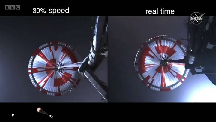 La llegada del explorador Perseverance a la superficie de Marte. - Fuente: BBC