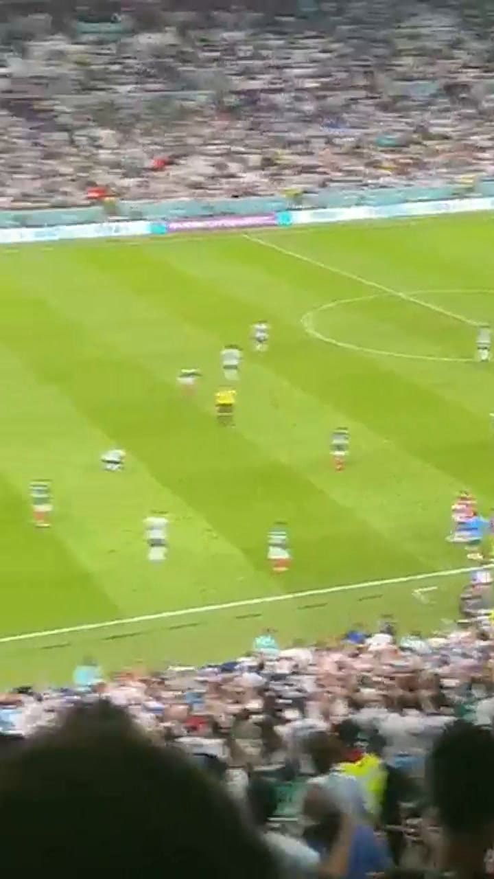 El festejo del 'Kun' Agüero desde la tribuna del estadio Lusail