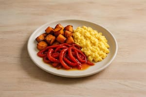 Huevos revueltos con morrón y batatas