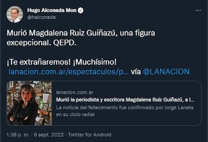 Hugo Alconada Mon se sumó a los saludos de despedida (Foto: Captura Twitter/@halconada)