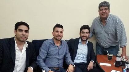 Hugo, Facundo y Pablo Moyano con Juan Pablo Brey, en la CGT