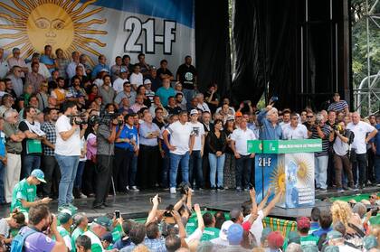 Hugo Moyano fue el último de los 5 oradores que tuvo el acto