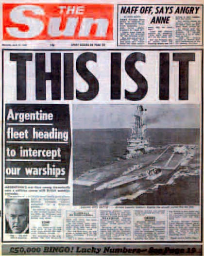 Icónica imagen de la guerra de Malvinas: el 25 de mayo en la tapa de The Sun