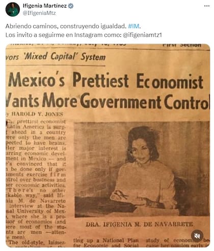 Ifigenia Martínez abrió brecha para las mujeres en la política y economía de México