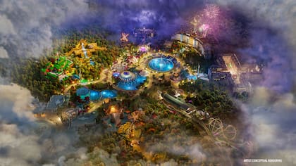 Ilustración de Epic Universe, el nuevo parque de atracciones de Universal, que abre sus puertas el 22 de mayo de 2025
