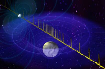 Ilustración de la estrella de neutrones y la estrella enana blanca que la orbita