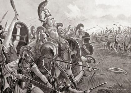 Ilustración de la Guerra del Peloponeso (431-404 AC) que enfrentó a Atenas y Esparta
