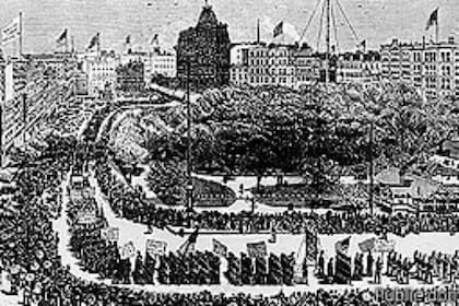 Ilustración de la marcha de trabajadores en Nueva York el 5 de septiembre de 1882