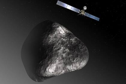 Dibujo de la sonda Rosetta alrededor del cometa 67P