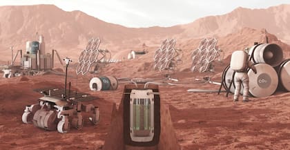 Ilustración de un fotobiorreactor como parte de un sistema de soporte de vida biológica para un hábitat de Marte. (JORIS WEGNER / ZARM, UNIVERSITÄT BREMEN)
