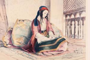 Ilustración de una joven en un harén del Imperio Otomano