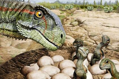 Ilustración de una manada de Mussaurus patagonicus