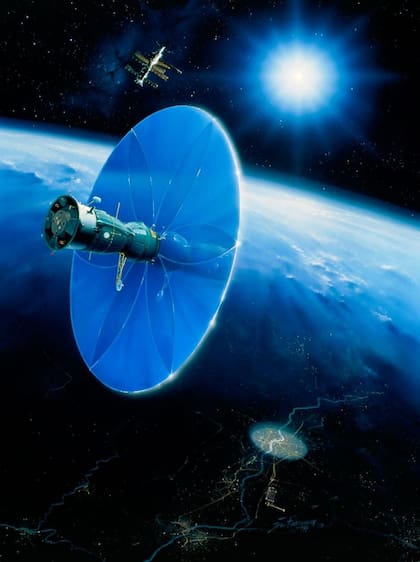 Ilustración del espejo Znamya en el espacio