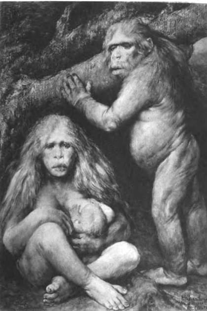 Ilustración del Pithecanthropus alalus, el "hombre mono sin habla" que había imaginado el naturalista alemán Ernst Haeckell