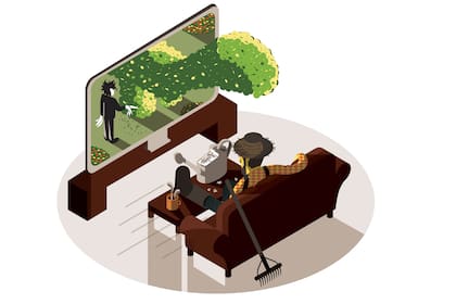 Ilustración: Sebastián Villariño. Disfrutar del cine en casa, uno de los placeres del invierno, cuando el jardín está en reposo