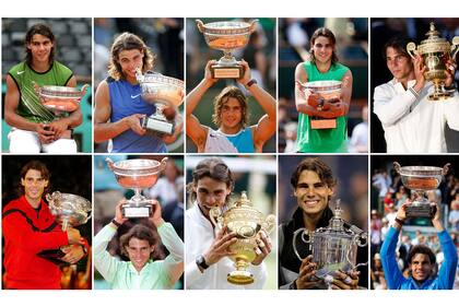 Nadal con sus trofeos de Grand Slam