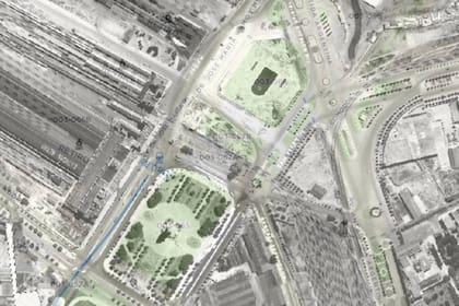Imagen aérea de Buenos Aires del año 1940, donde se ve la pileta de Retiro