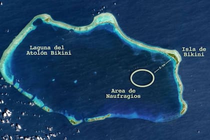 Imagen aérea del atolón Bikini, el lugar donde los Estdos Unidos probaron unas 23 detonaciones termonucleares entre 1946 y 1958
