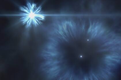Imagen artística de las explosiones de supernova de las primeras estrellas masivas que se formaron en la Vía Láctea