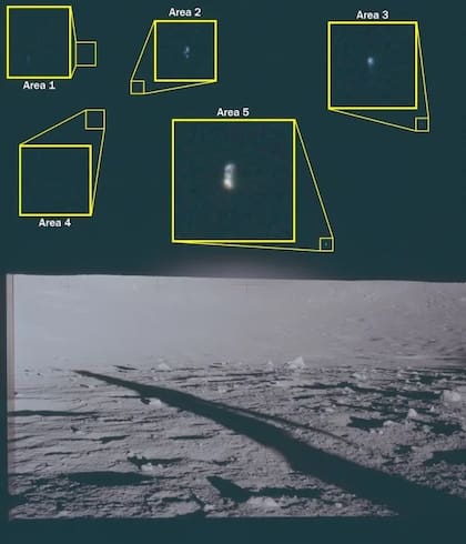 Imagen con varios puntos brillantes detectados en la superficie lunar durante la misión